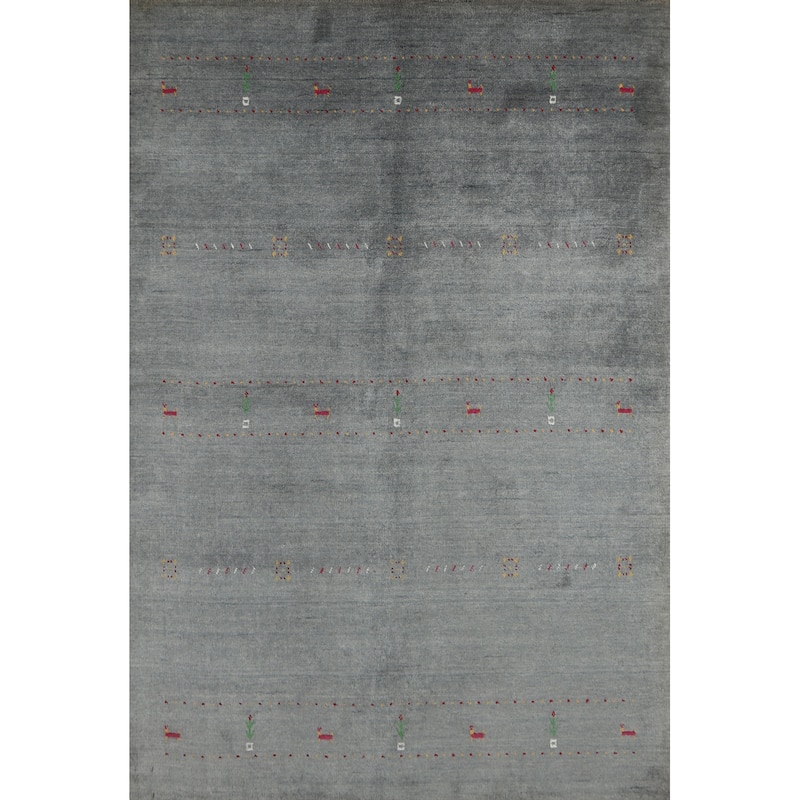 Slate Gray Gabbeh Indian Area Rug Hand-Knotted Wool Carpet - 5'4" x 7'7"