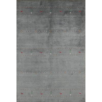 Slate Gray Gabbeh Indian Area Rug Hand-Knotted Wool Carpet - 5'4" x 7'7"