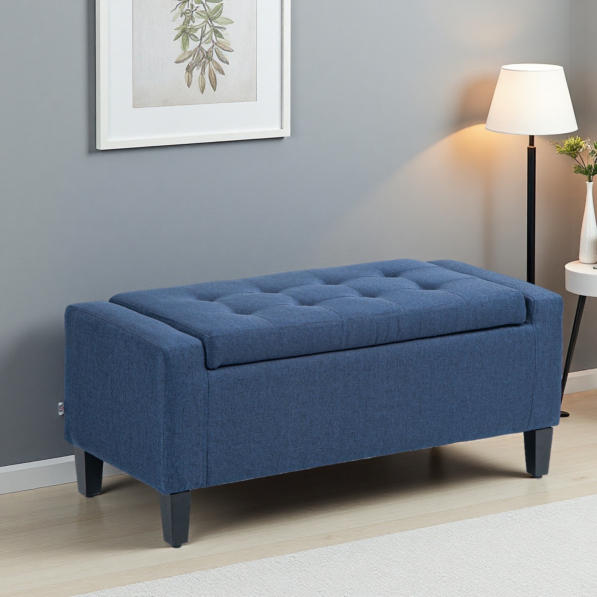 36"L Linen Upholstered Storage Ottoman, Lift Top, Rubberwood Feet