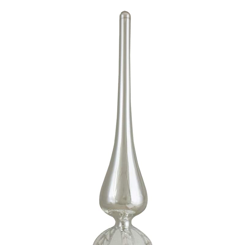 14.75" Silver and White Glitter Glass Finial Christmas Tree Topper