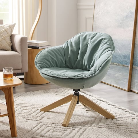 Art Leon Soft Fabric Swivel Accent Chair with Oak Legs