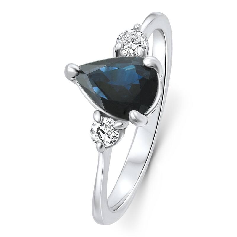 1Ct Genuine Blue Sapphire & Diamond Engagement Anniversary Ring Gold