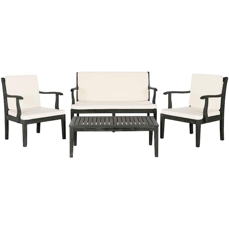 SAFAVIEH Outdoor Kaia Acacia Wood 4-Piece Patio Set - 39Wx24Dx14H