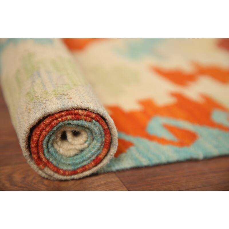 Hand Woven Oriental 100% Wool Carpet Southwestern Geometric Multi-Colored Kilim Area Rug - 6' 10'' X 4' 9''