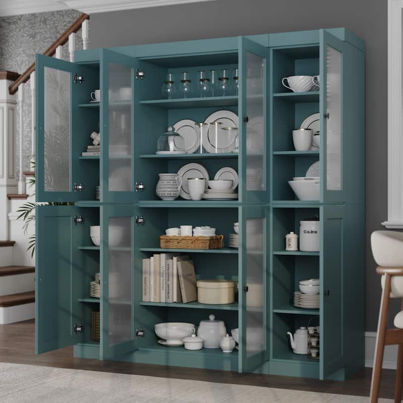 Palace Imports 100% Solid Wood 65" Pantry Cabinet with Frosted Glass, Shaker Doors and Adjustable Shelves