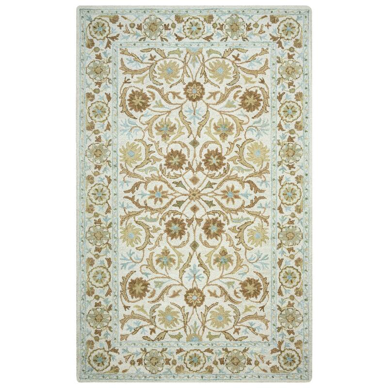 Alora Decor Crypt Blue, Beige, and Ivory Floral Hand-tufted Wool Blend Rug - 12' x 15' Rectangle - Light Blue