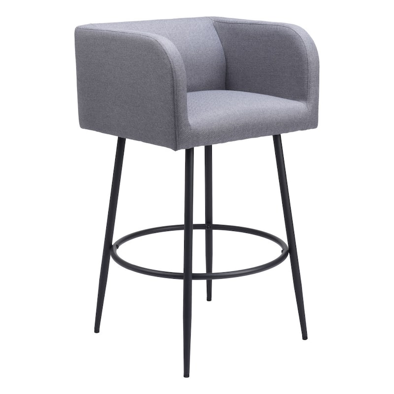 HomeRoots Set of Two 31" Gray and Black Fabric and Steel Bar Height Bar Chairs