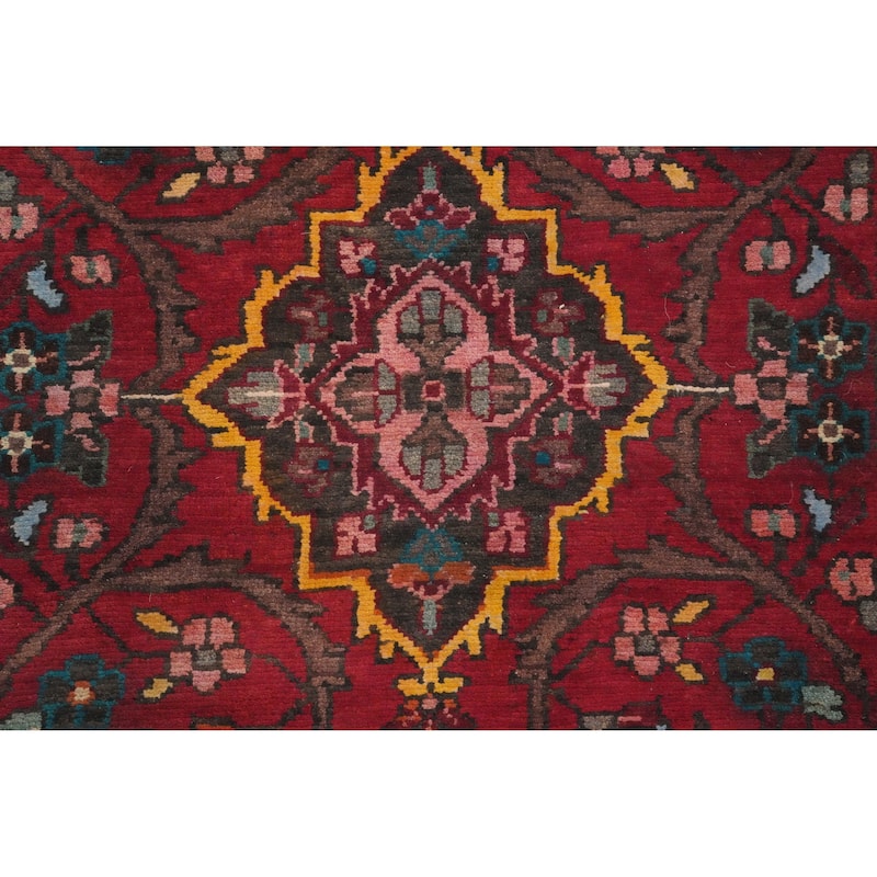 Hand Knotted Oriental 100% Wool Carpet Traditional Floral Red Tabriz Runner Rug - 10' 11'' X 3' 4''