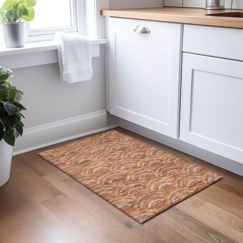 Machine Washable Indoor/ Outdoor Modern Mosaic Chantille Rug