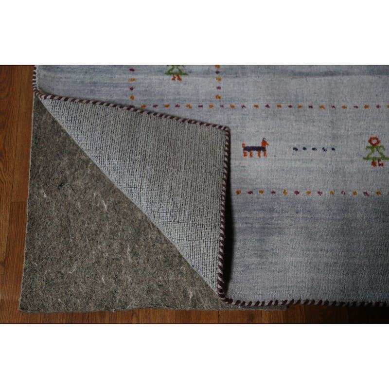 Hand Knotted Oriental 100% Wool Carpet Tribal Animal Pictorial Greys & Charcoal Gabbeh Area Rug - 9' 9'' X 7' 11''
