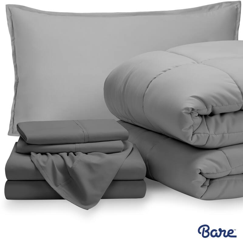 Bare Home Bed-in-a-Bag Down Alternative Comforter & Sheet Set - Light Grey/Grey - Twin XL