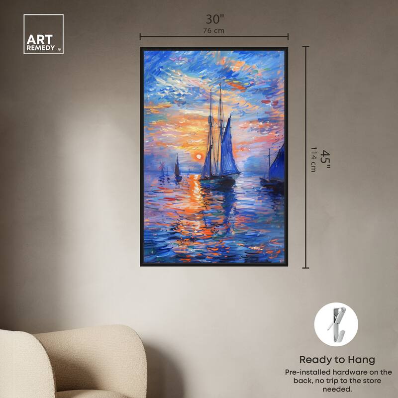 Art Remedy Night Sea Breeze Framed Sailing 1 Piece Canvas Wall Art