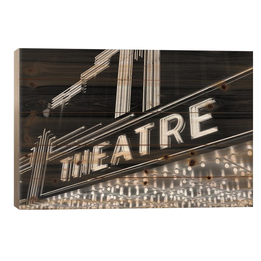1930s-1940s Theater Marquee Theatre In Neon Lights Print On Wood by Vintage Images - Multi-Color