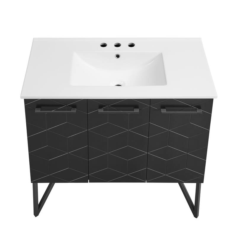 Annecy 36 In. Phantom Black Bathroom Vanity With White, 3-Hole Ceramic Sink Top