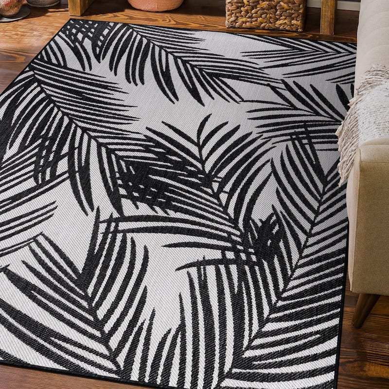 World Rug Gallery Contemporary Distressed Leaves Textured Flat Weave Indoor/Outdoor Area Rug