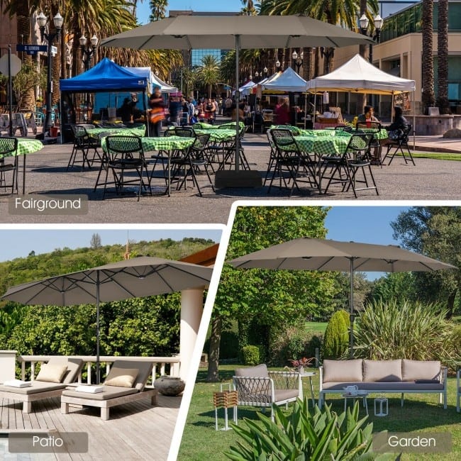 15 Feet Patio Double-Sided Umbrella with Hand-Crank System - 15.4' x 9.2' x 8.0' (LxWxH)