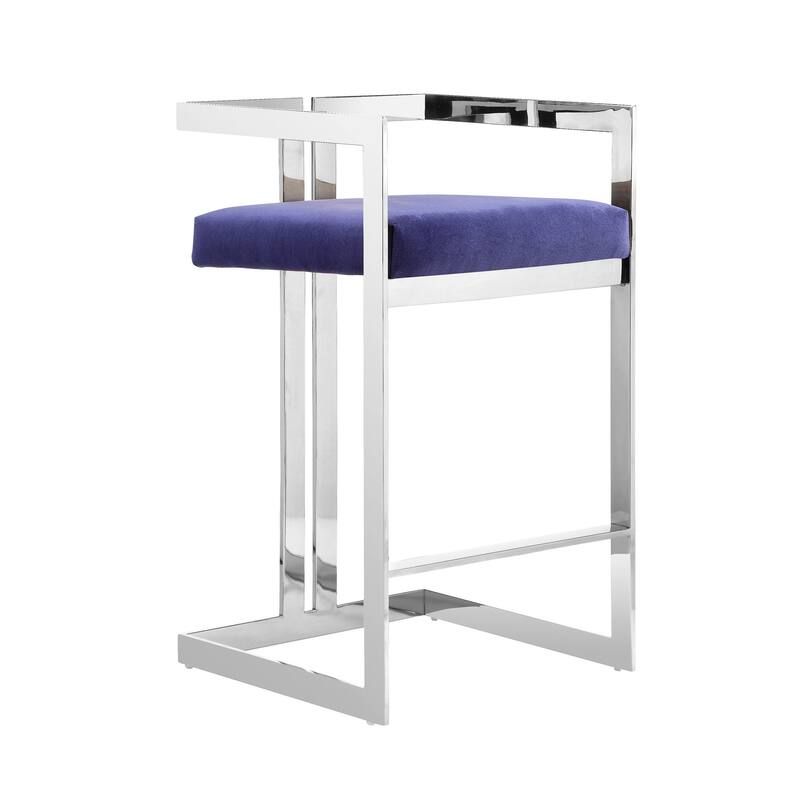 Suki 26 Inch Counter Stool Chair, Navy Velvet, Silver Stainless Steel Frame