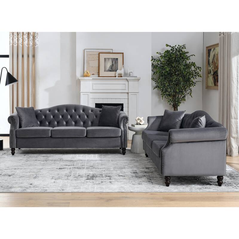 Stylish Velvet 6-Seat Sofa Set with Nailhead Trim, Comfortable Foam Cushioning & Sturdy Wood Frame