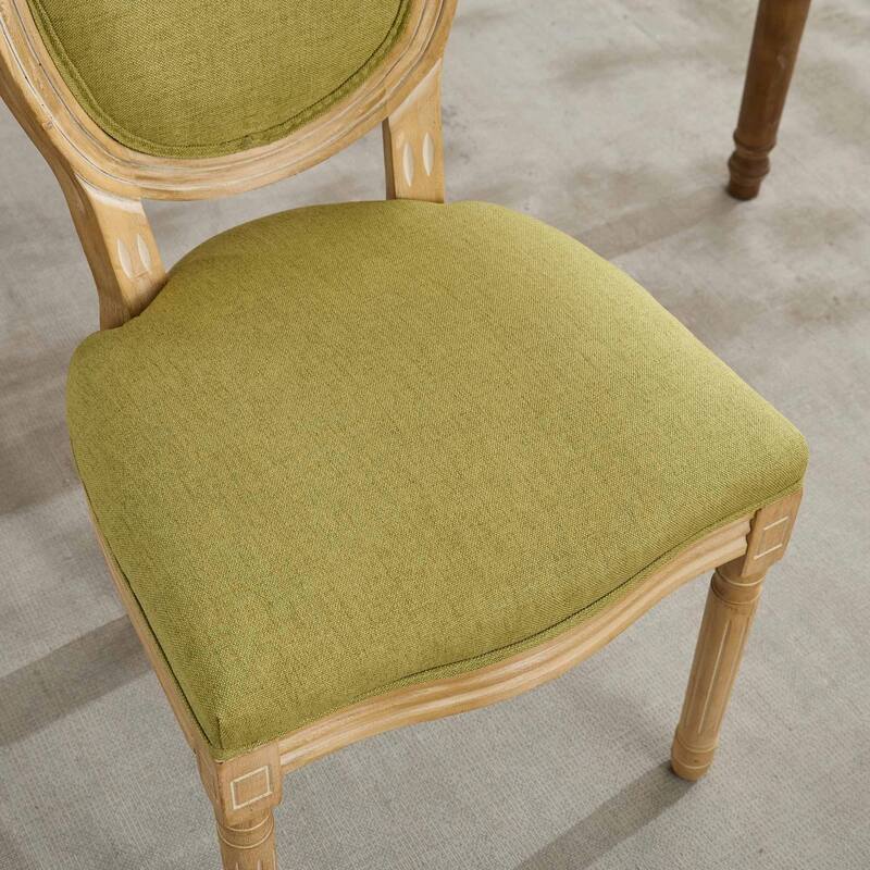 Set of 2 French Style Dining Chairs with Solid Wood Frame, Antique Painted Linen Fabric Back
