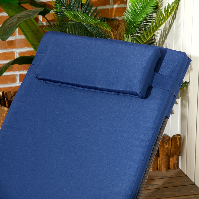 Outsunny Reclining Chaise Lounge Chair, Thickly Cushioned, Headrest, Armrests, Rolling Outdoor PE Rattan Sun Bathing Chair