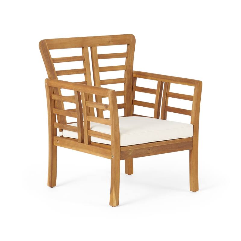 3pc Outdoor Club Chair Set w Coffee Table, Brown Wood Slatted Design