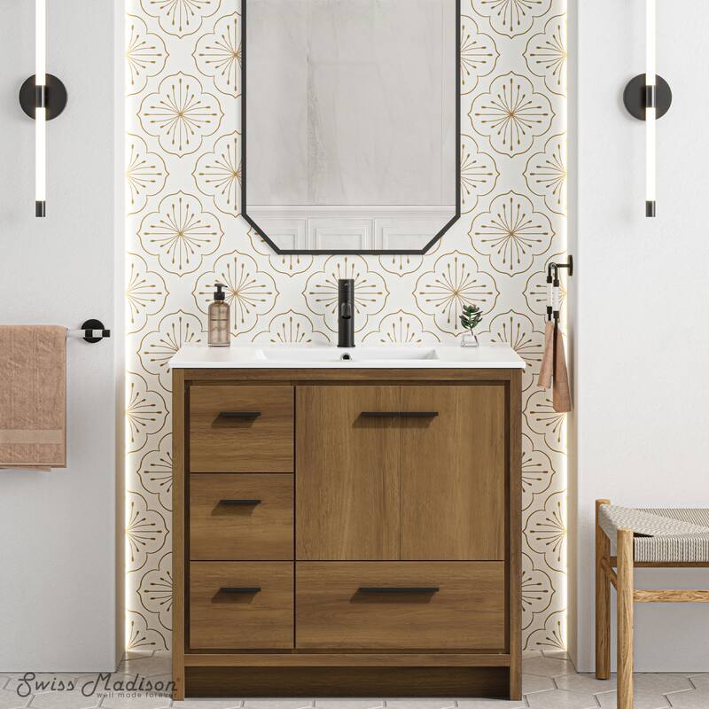 Virage 36" Freestanding Bathroom Vanity In Brown Oak With Sink Top - 36