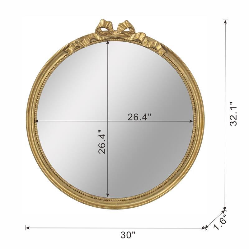 30" x 32.1" Round Decorative Wood Frame Wall Mirror