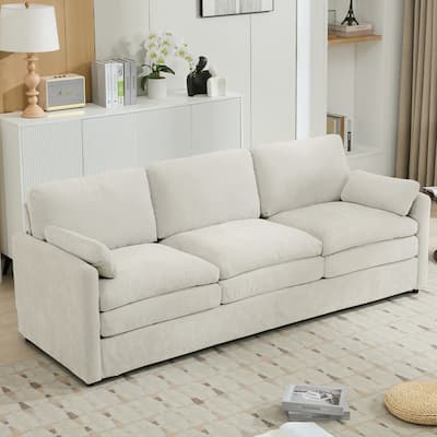 Modern Chenille Comfy Upholstered 3-Seat Sofa, Comfy Cloud 3-seater Sofa w2 Lumbar Pillow Plush Cushion Sofa Couch