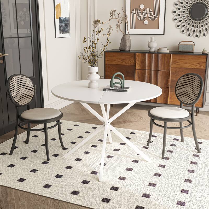 Modern Cross Leg Round Dining Table with Matte Finish Iron Legs