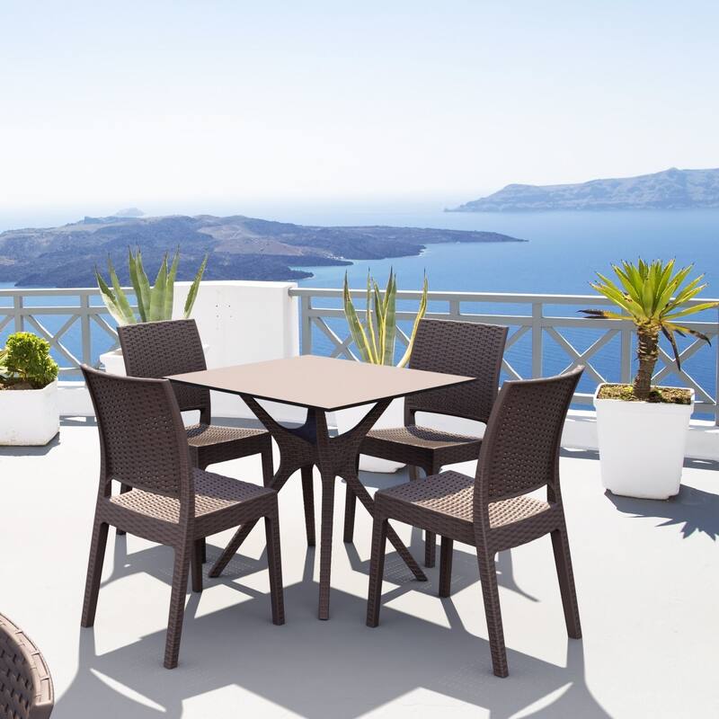 31.5" Brown Solid Square Patio Dining Table