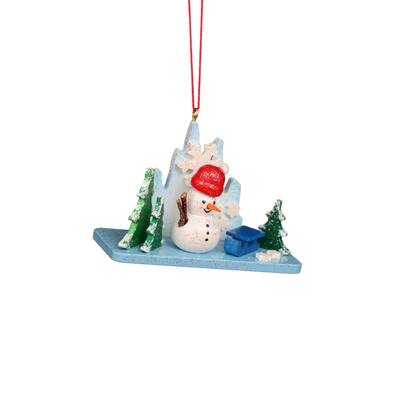 2.75" ice landscape with snowman christmas handcrafted wooden ornament