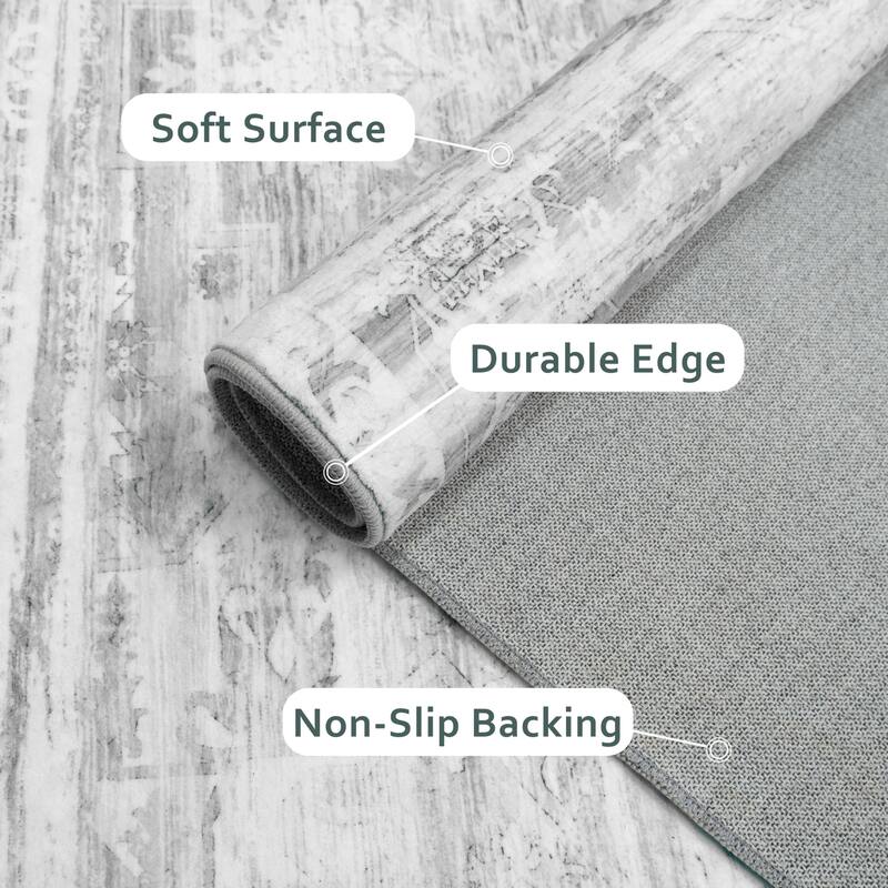 DriftAway Area Rug Washable Rugs for Living Room Non Slip Rubber Backing Low Pile Non Shedding Boho Foldable Vintage Rugs