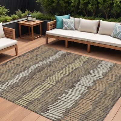 HomeRoots Striped Transitional Rectangle Outdoor Rug