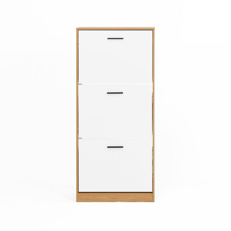 Shoe Storage Cabinet with 3 White Panel Flip Drawers, Freestanding Organizer for Entryway, Narrow Shoe Rack Cabinet