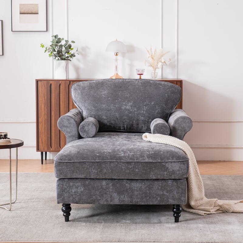 Anmytek Oversized Chenille Chaise Lounge Sofa Bed - Wide Seat Lazy Sleeper Reading Armchair