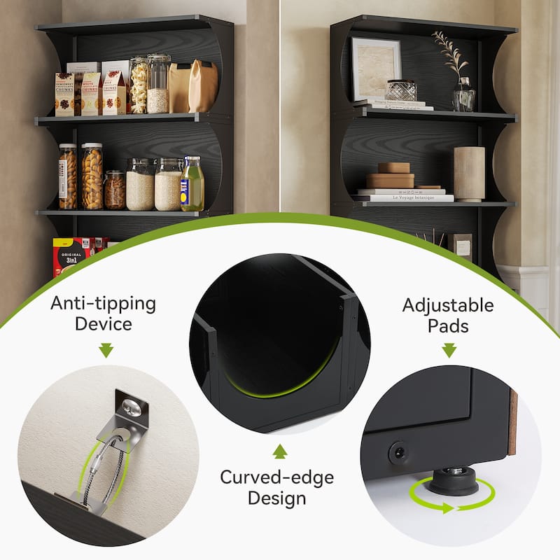 5-Tier Tall Bookcase Modern Black Open Bookshelf