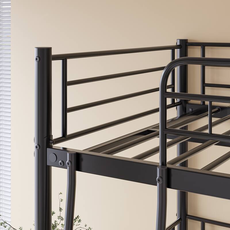 Heavy Duty Metal Triple Twin Bunk Bed with Guardrails, Ladder & Storage, Easy to Assemble