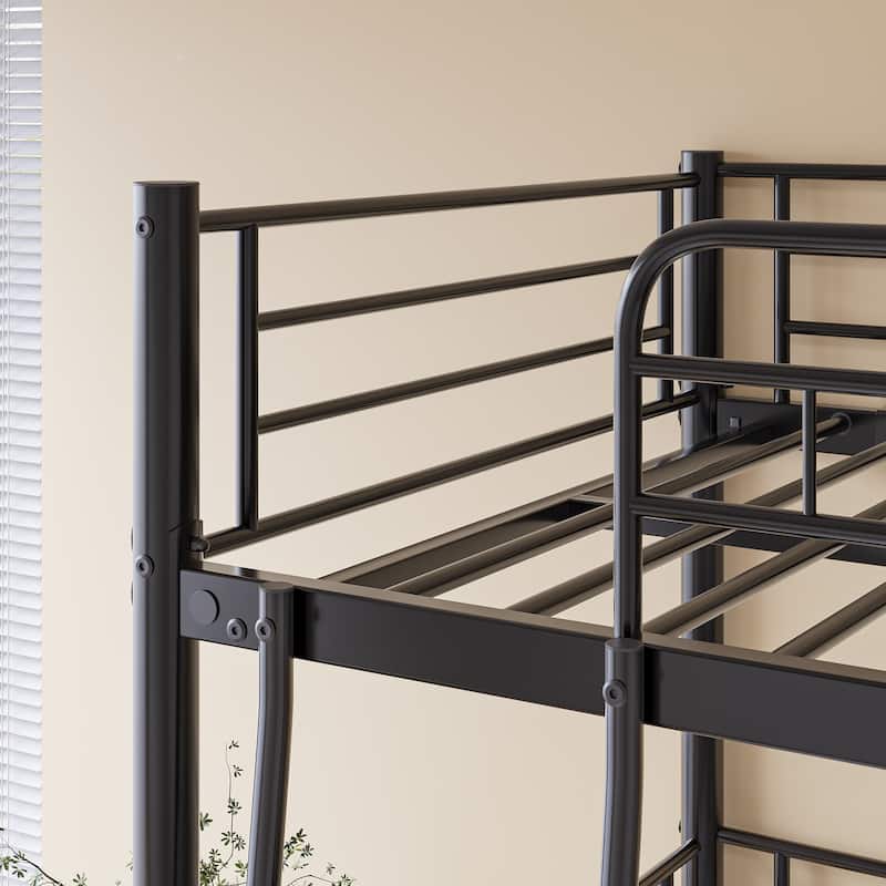 Metal Triple Bunk Bed,Twin Over Twin Bunk Bed for 3, 3 Beds with Guardrail and Ladder, Heavy Duty Triple Bed Frame for Teenagers