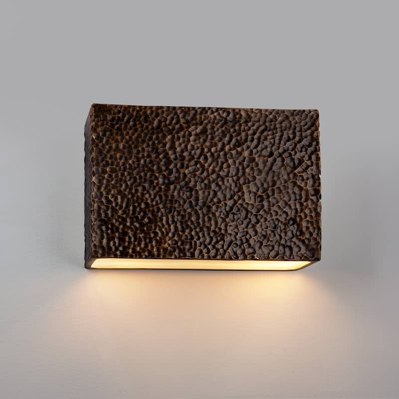 Carbon Loft Maeve 12-inch ADA Hammered Brass Closed Top Rectangle Outdoor Wall Sconce - Hammered Brass
