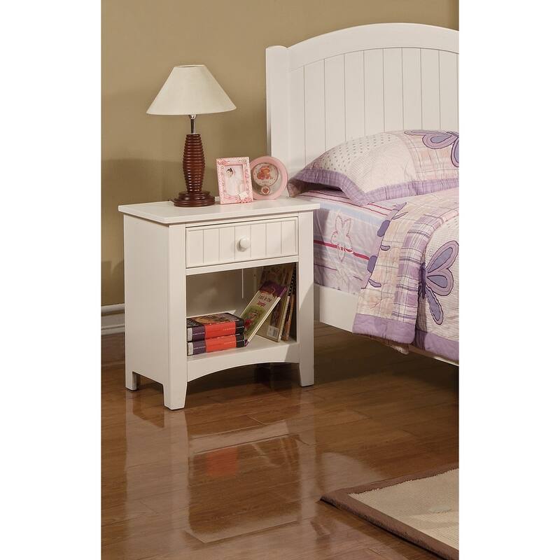 White Modern Nightstand with Pine Veneer and Open Shelf - White