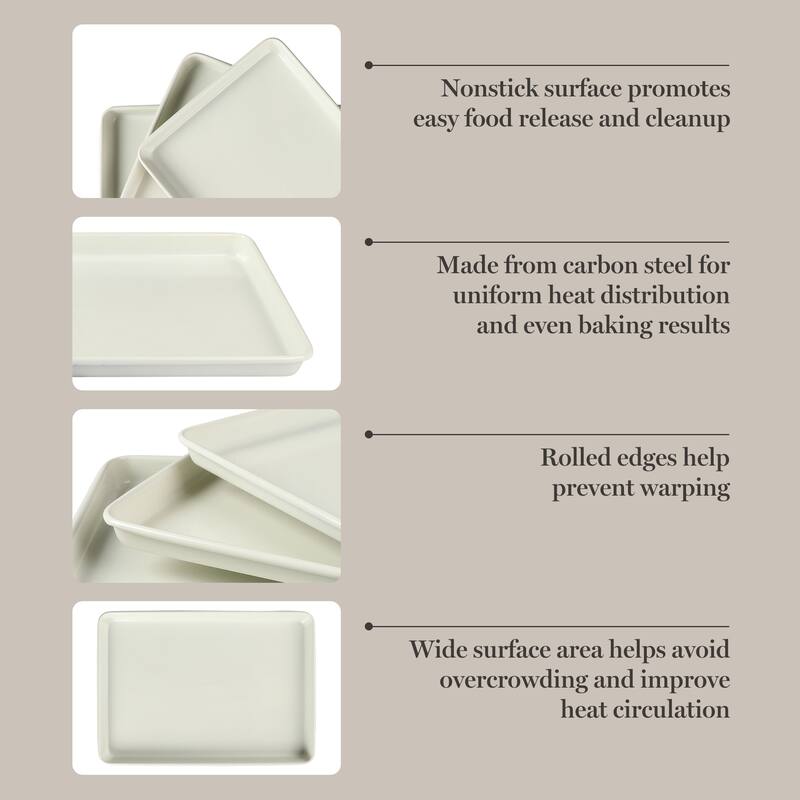 Martha Stewart 3-Piece Cookie Sheet Set - 13", 15", 17" Baking Pans, Ceramic Nonstick, PFA-Free, Carbon Steel