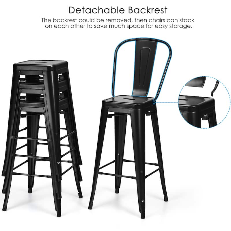Set of 4 Armless Metal Stools Bar Leisure Chairs with High Back