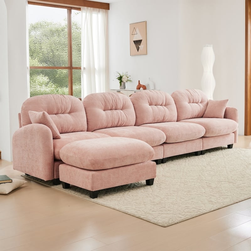Chenille L-shaped Modular Flexible Combination Sectional Sofa with Wooden Base
