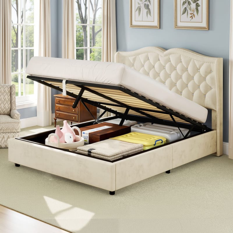 Moasis Queen Lift Up Storage Bed with Headboard 51.6"Tall