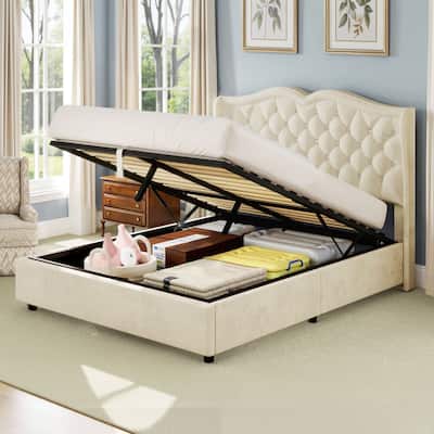 Moasis Queen Lift Up Storage Bed with Headboard 51.6"Tall