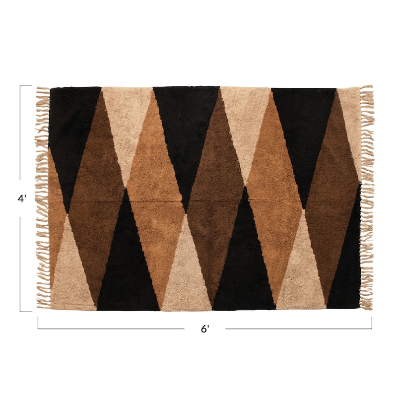 Cotton Tufted Print Rug with Fringe, Multi Color - 4' x 6'
