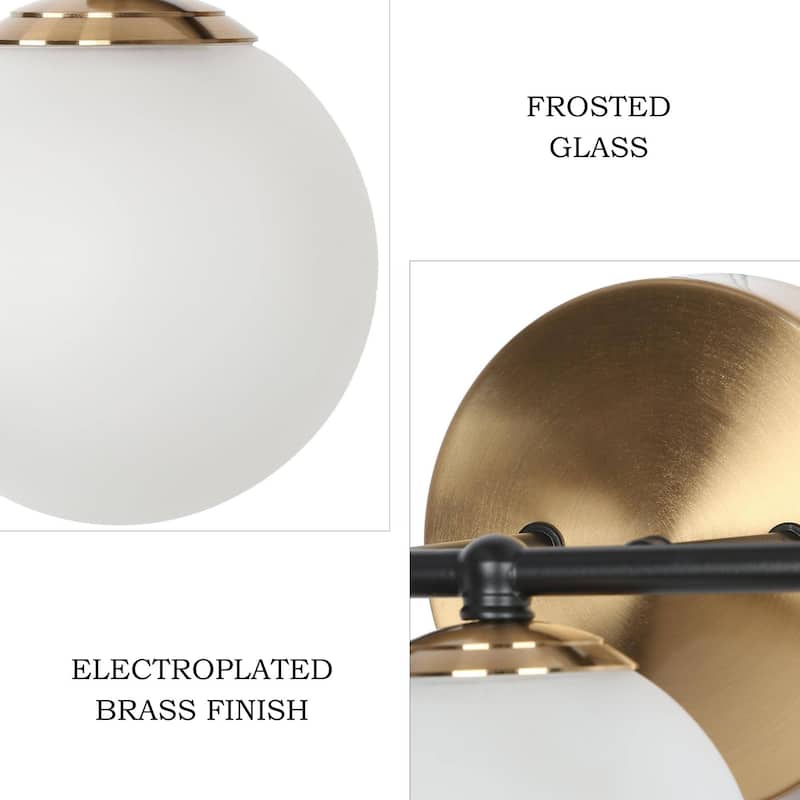 Modern 3-Light LED Bathroom Vanity Light in Black Brass with Frosted Glass Globe Shades