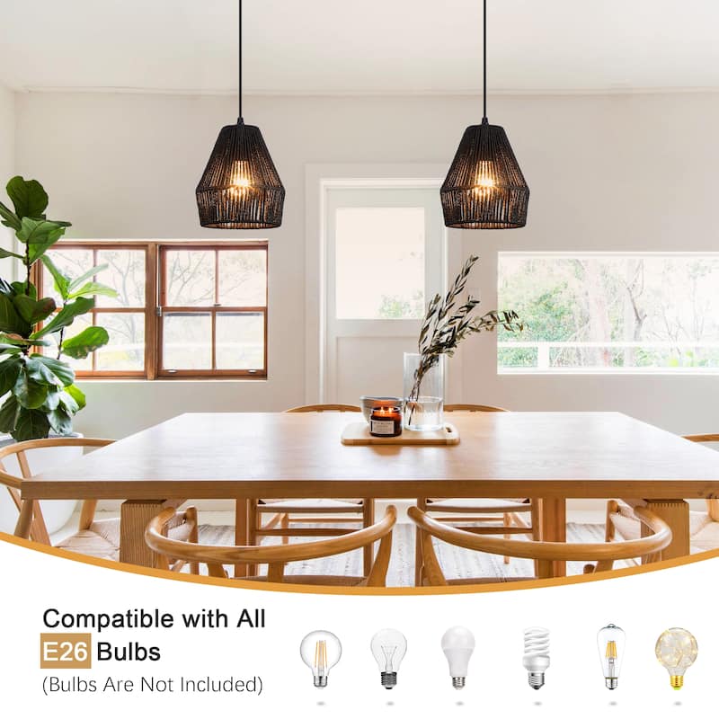 Boho Coastal 1-Light Hand-Woven Rattan Pendant Light for Kitchen Island Hallway (Set Of 2) - 7.28 in