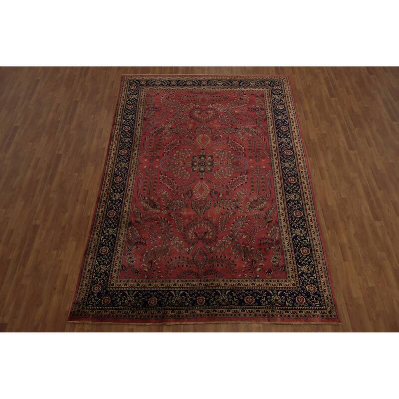 Hand Knotted Oriental 100% Wool Carpet Traditional Floral Red Sarouk Area Rug - 11' 9'' X 7' 9''