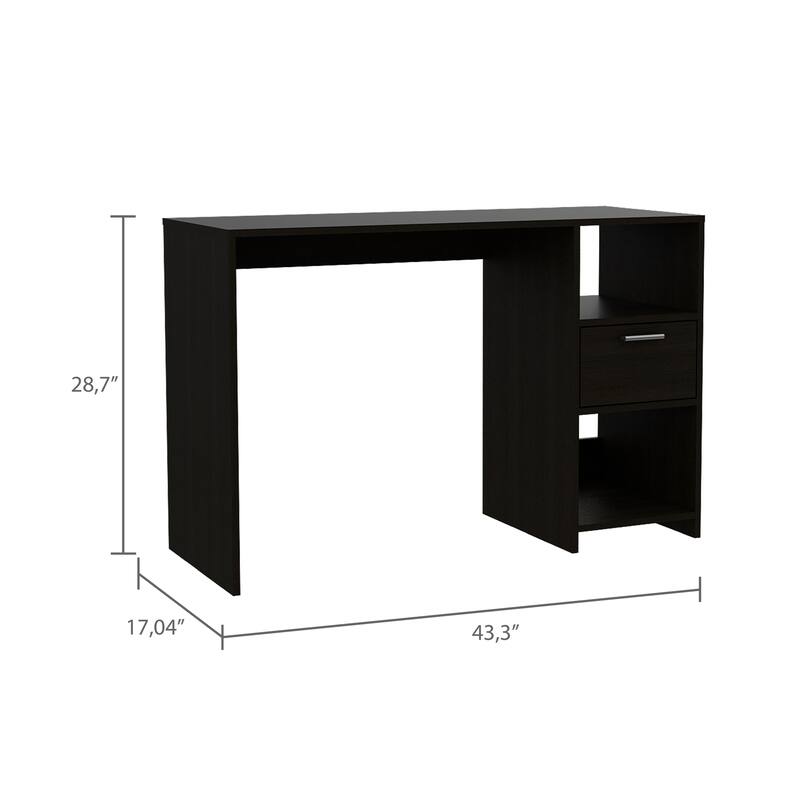 Freestanding Rectangular Computer Desk with Storage Drawer, Open Compartments, and Sleek Modern Design